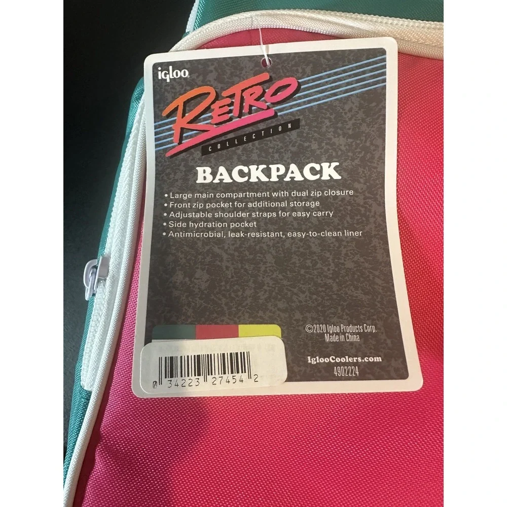 Igloo Retro Collection Lagunitas Backpack Cooler 24 Can Jade Pink‎ Yellow NWT